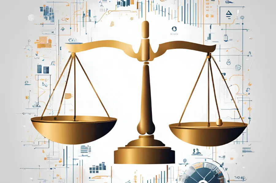 Balance scale weighing AI innovation and regulatory compliance in fintech