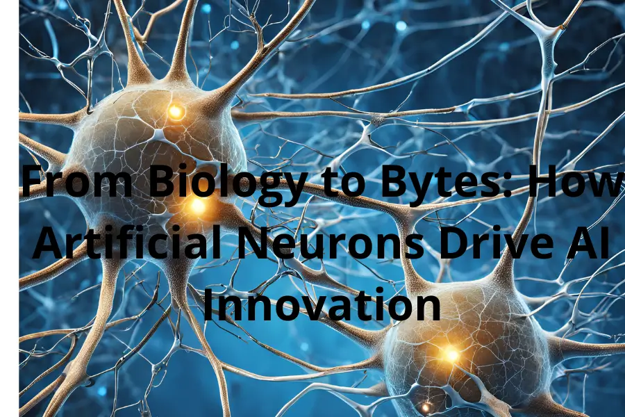 Artificial neuron network compared to biological neurons, illustrating AI innovation