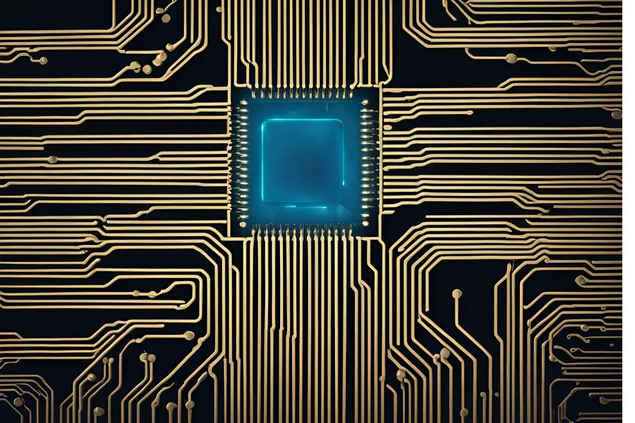 AI accelerators chip with glowing neural network patterns, symbolizing advanced artificial intelligence processing